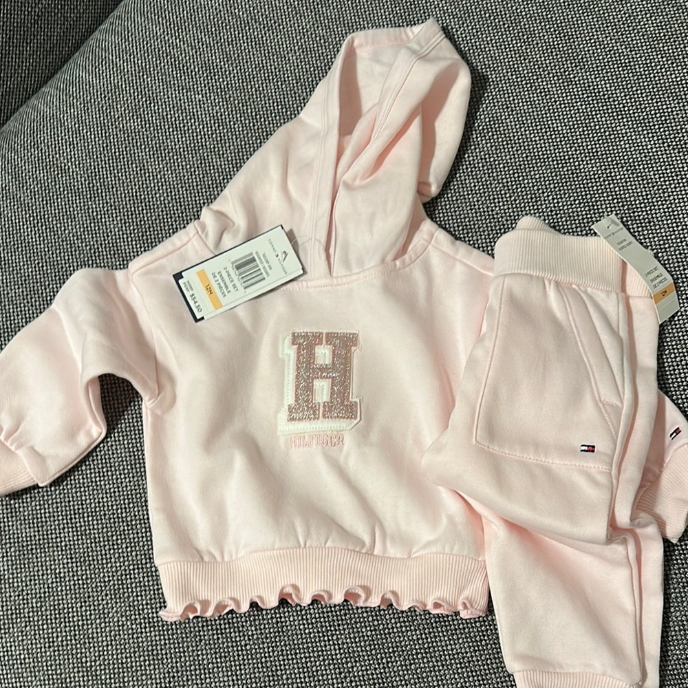 Tommy Hilfiger Pink Hooded Pullover with Glitter H Patch